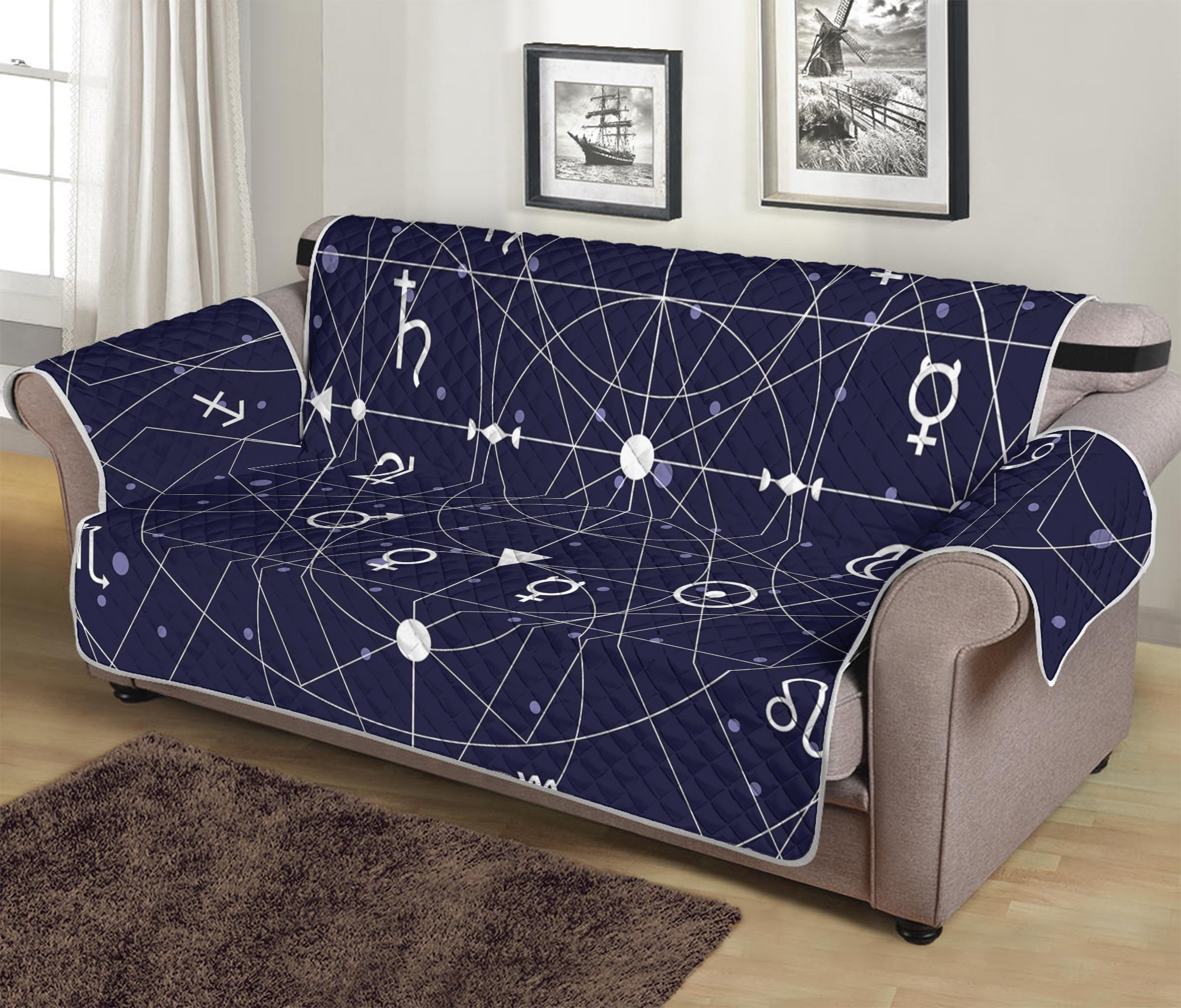 Geometric Moon Phase Print Sofa Protector