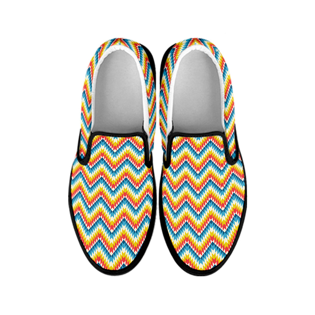 Geometric Native American Pattern Print Black Slip On Shoes
