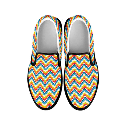 Geometric Native American Pattern Print Black Slip On Shoes