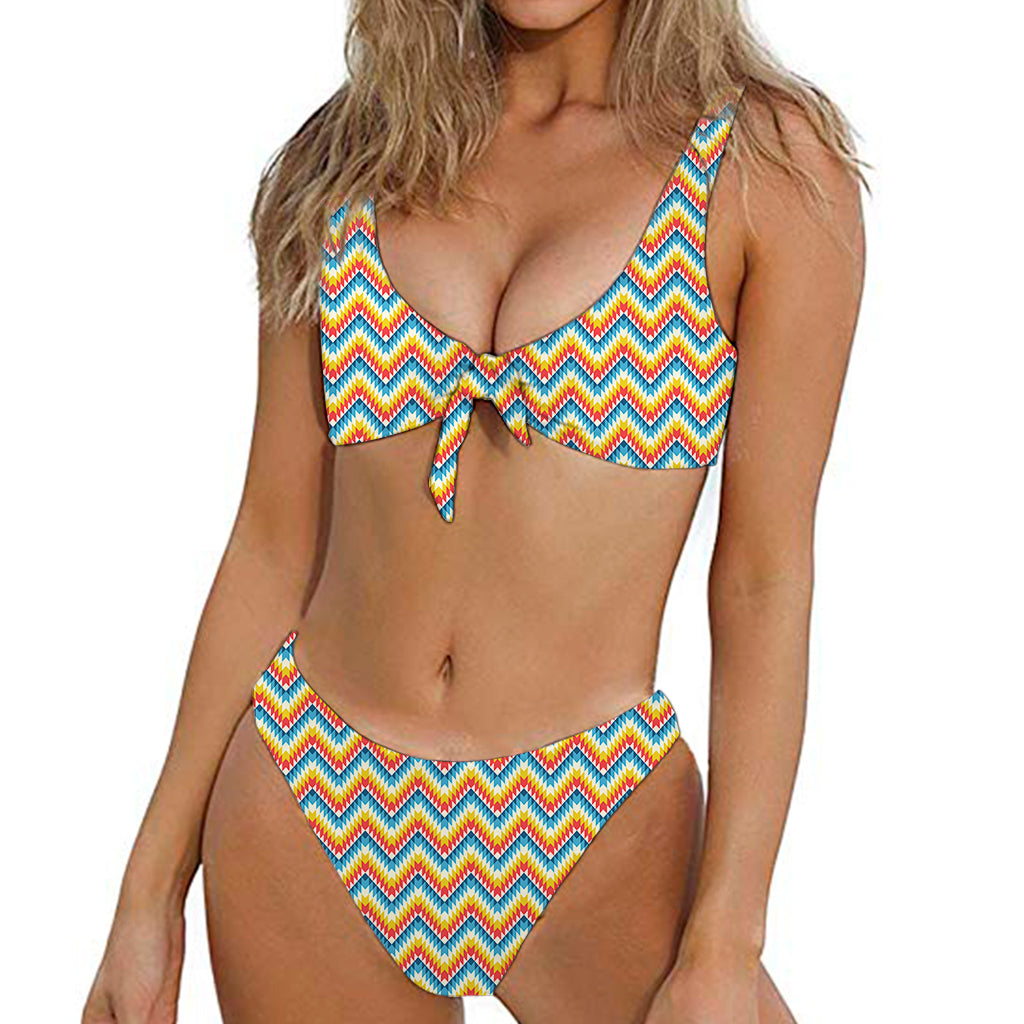 Geometric Native American Pattern Print Front Bow Tie Bikini