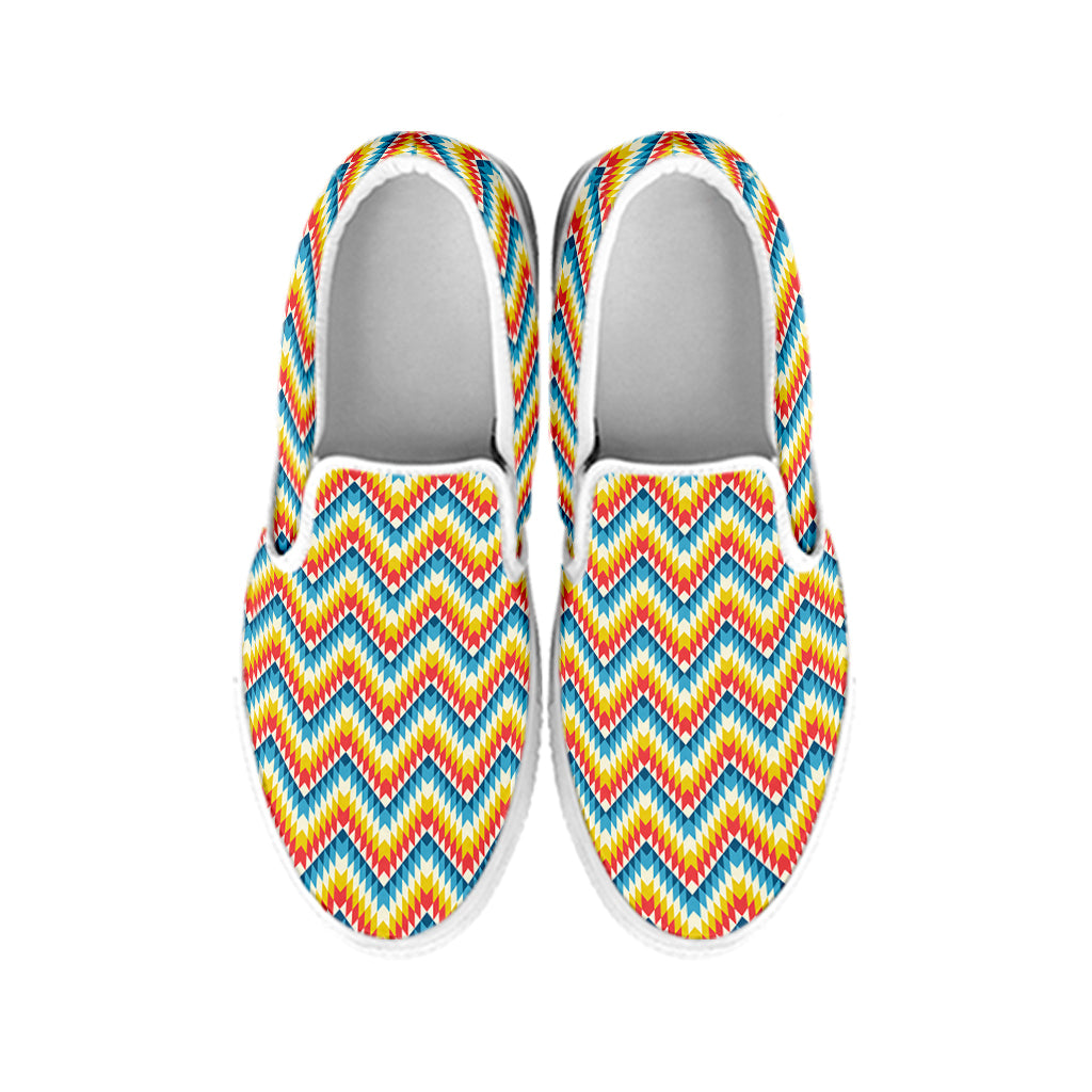 Geometric Native American Pattern Print White Slip On Shoes