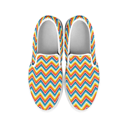 Geometric Native American Pattern Print White Slip On Shoes