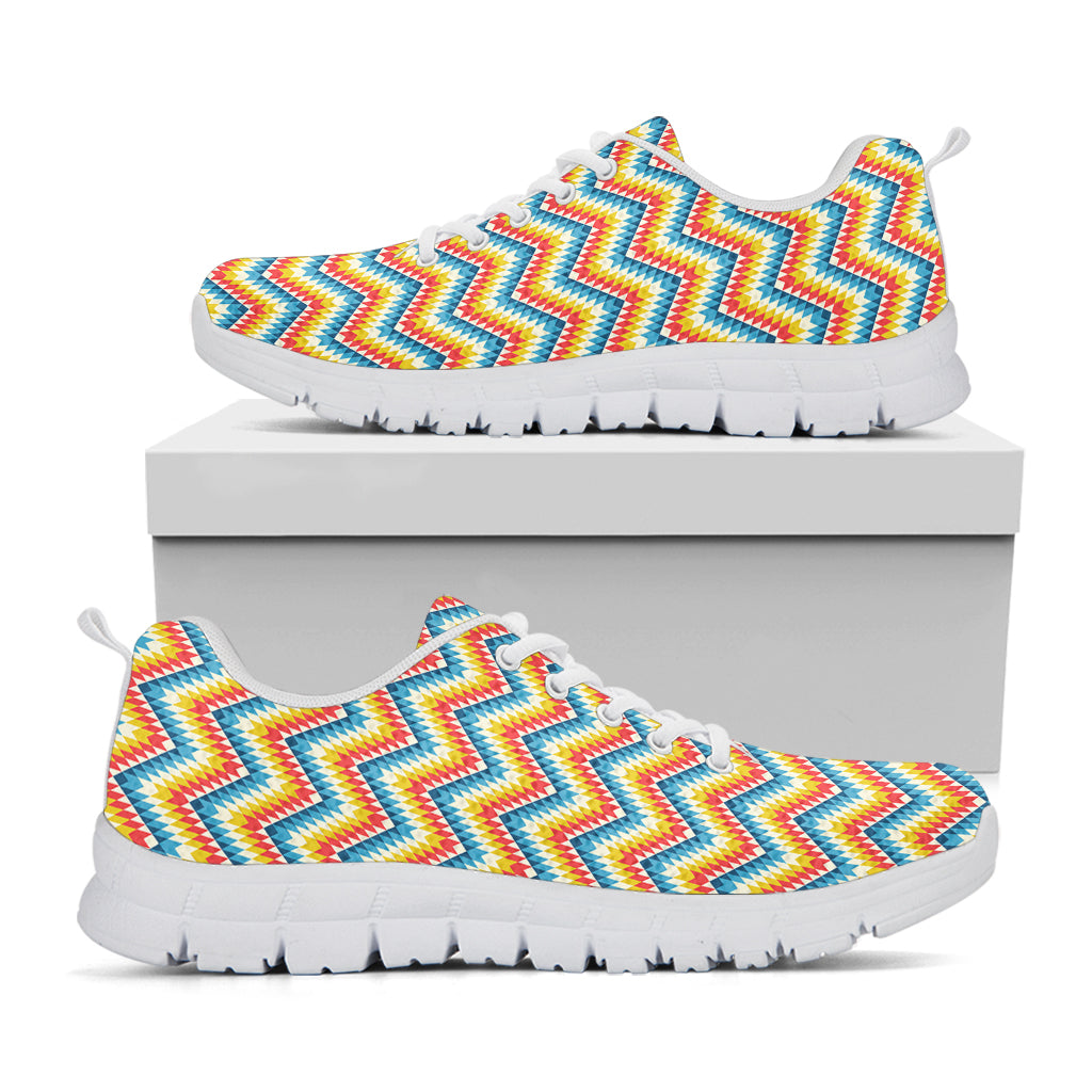 Geometric Native American Pattern Print White Sneakers
