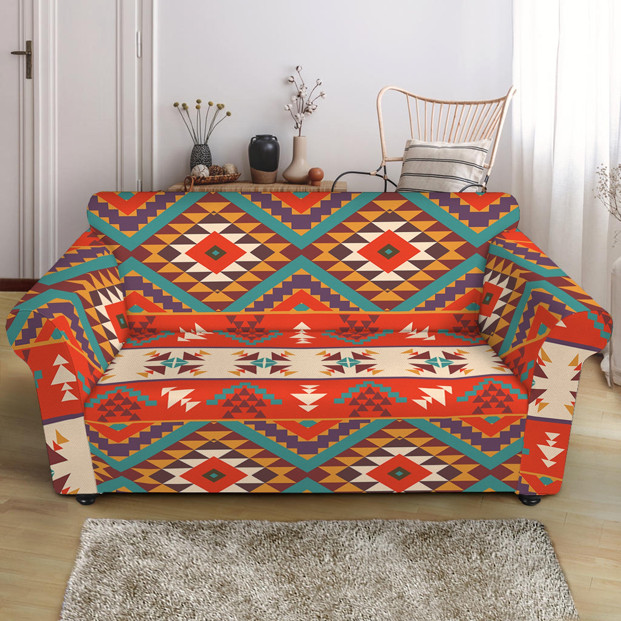 Geometric Native Navajo Print Loveseat Slipcover GearFrost