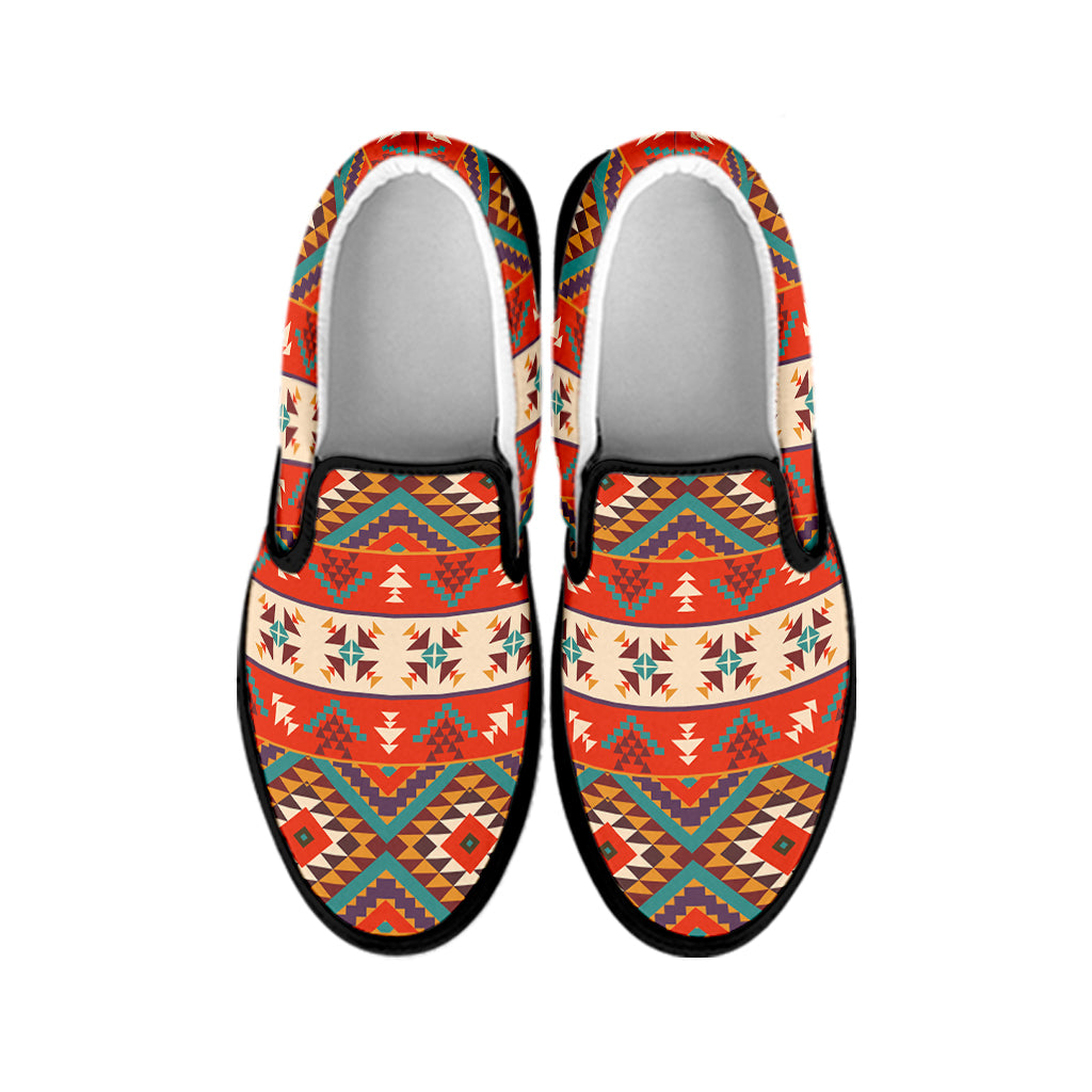 Geometric Native Pendleton Navajo Print Black Slip On Shoes