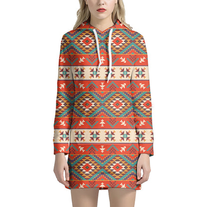 Geometric Native Pendleton Navajo Print Hoodie Dress