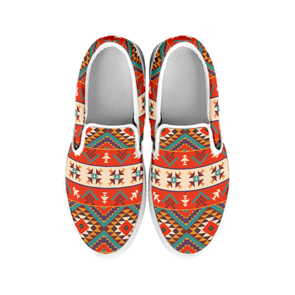 Geometric Native Pendleton Navajo Print White Slip On Shoes