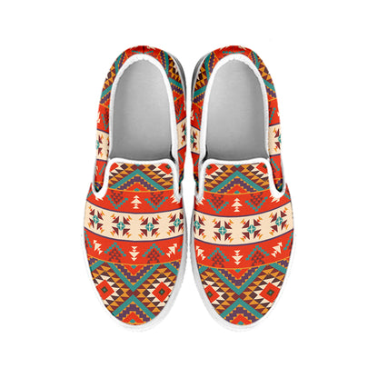Geometric Native Pendleton Navajo Print White Slip On Shoes