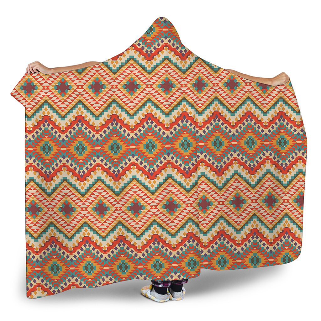 Geometric Navajo Pattern Print Hooded Blanket