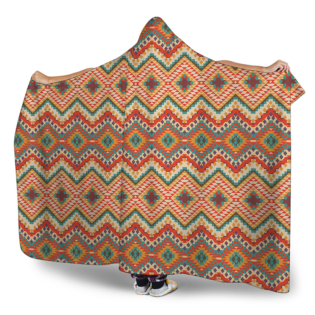 Geometric Navajo Pattern Print Hooded Blanket
