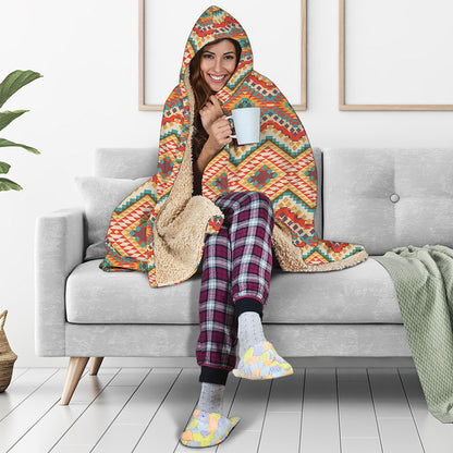 Geometric Navajo Pattern Print Hooded Blanket