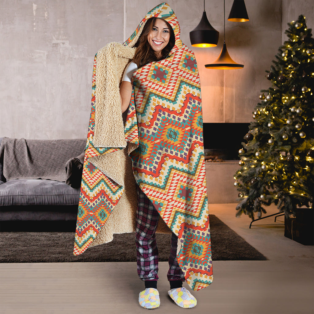 Geometric Navajo Pattern Print Hooded Blanket