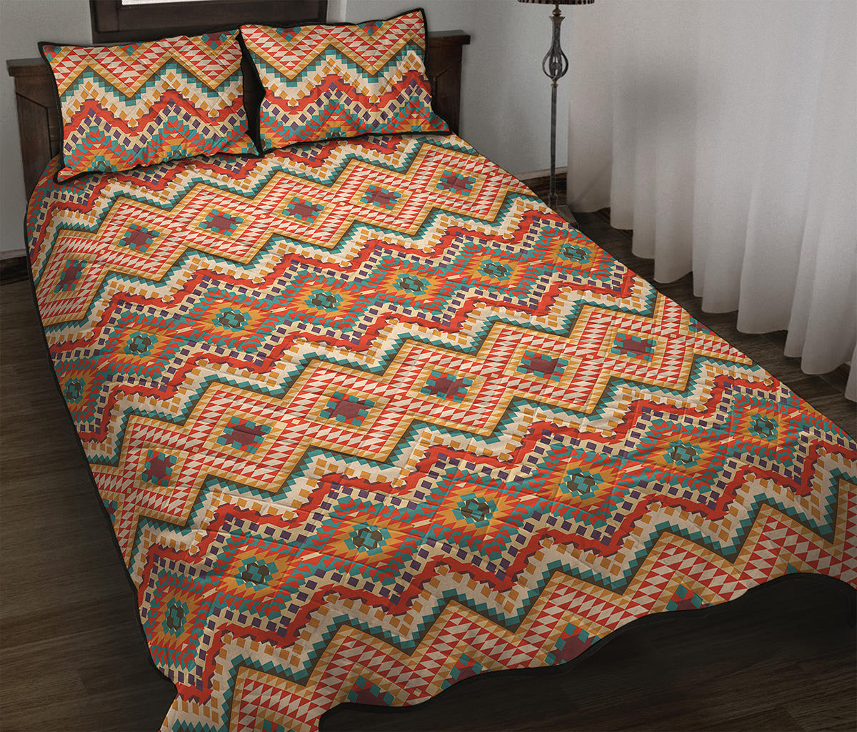 Geometric Navajo Pattern Print Quilt Bed Set