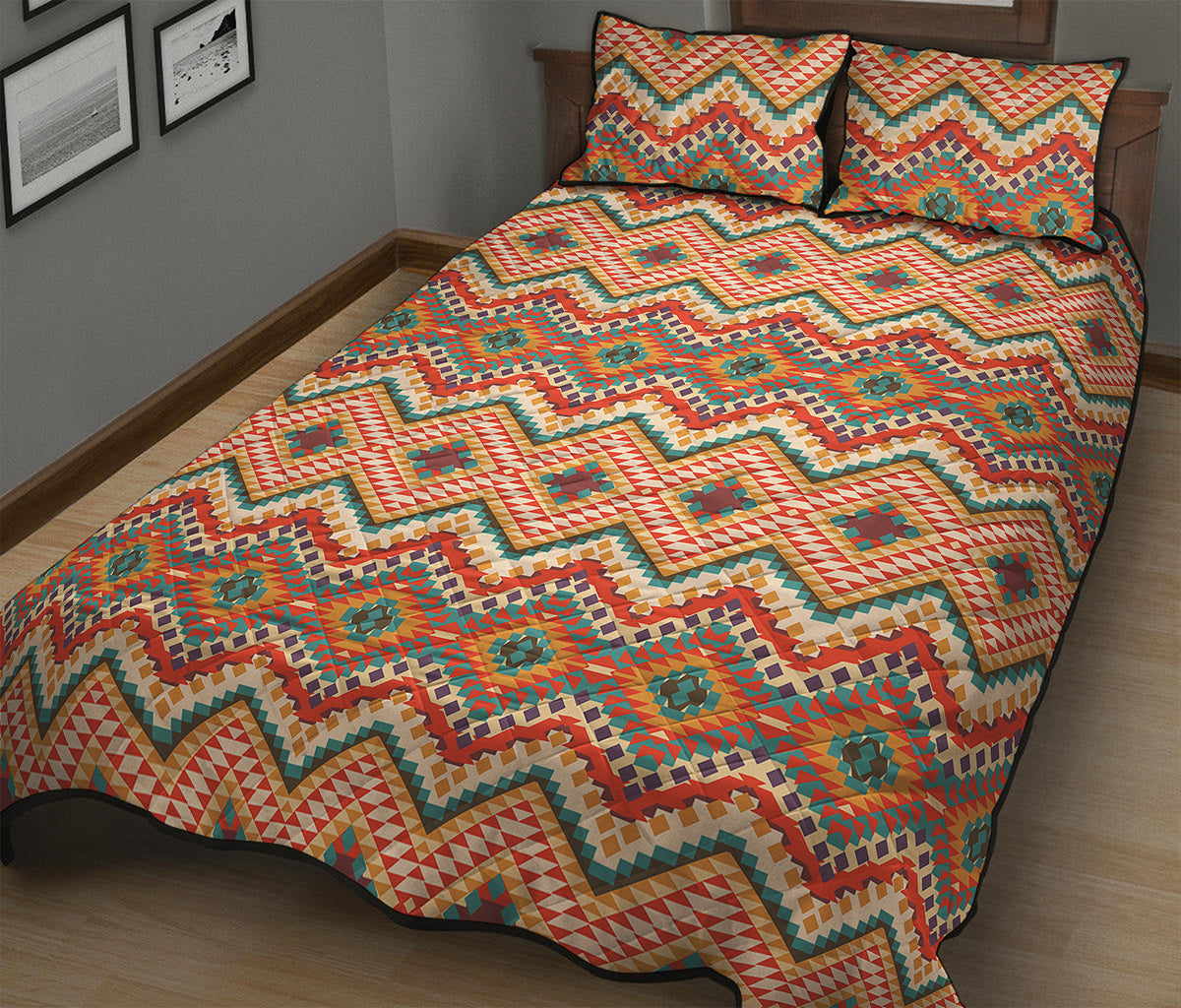 Geometric Navajo Pattern Print Quilt Bed Set