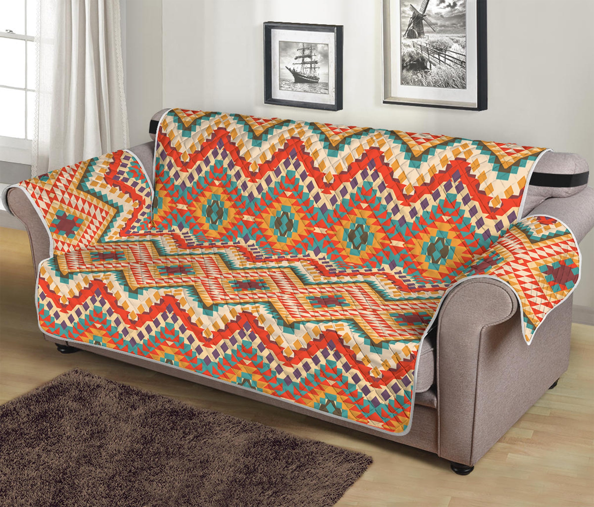 Geometric Navajo Pattern Print Sofa Protector