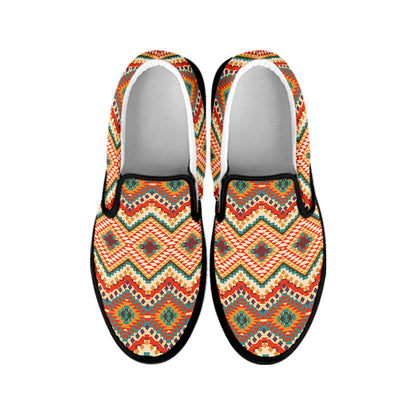 Geometric Pendleton Navajo Pattern Print Black Slip On Shoes