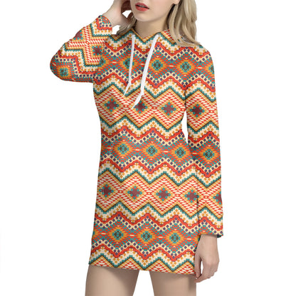 Geometric Pendleton Navajo Pattern Print Hoodie Dress