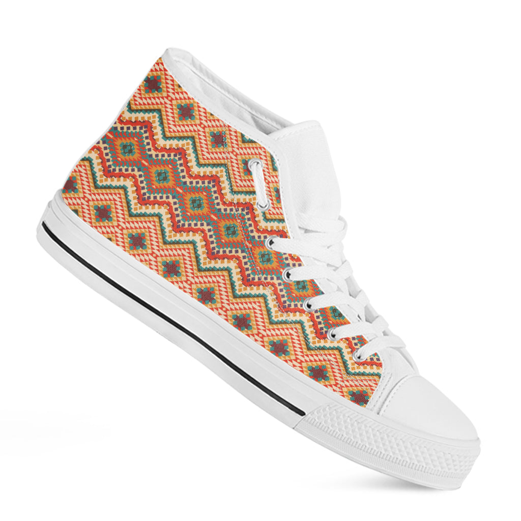 Geometric Pendleton Navajo Pattern Print White High Top Shoes