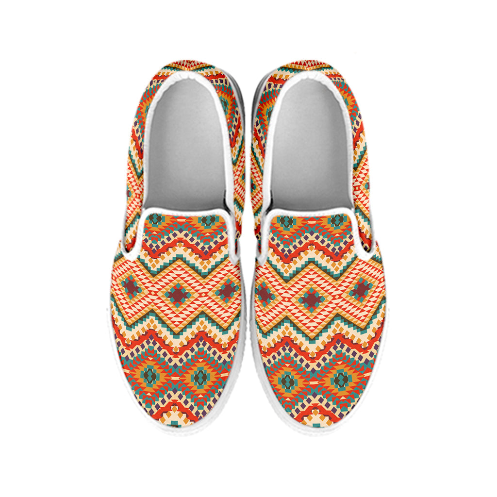 Geometric Pendleton Navajo Pattern Print White Slip On Shoes