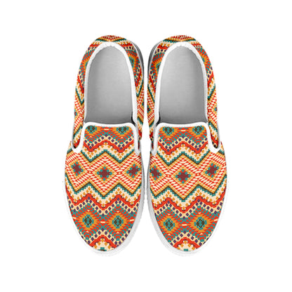 Geometric Pendleton Navajo Pattern Print White Slip On Shoes