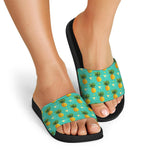 Geometric Pineapple Pattern Print Black Slide Sandals