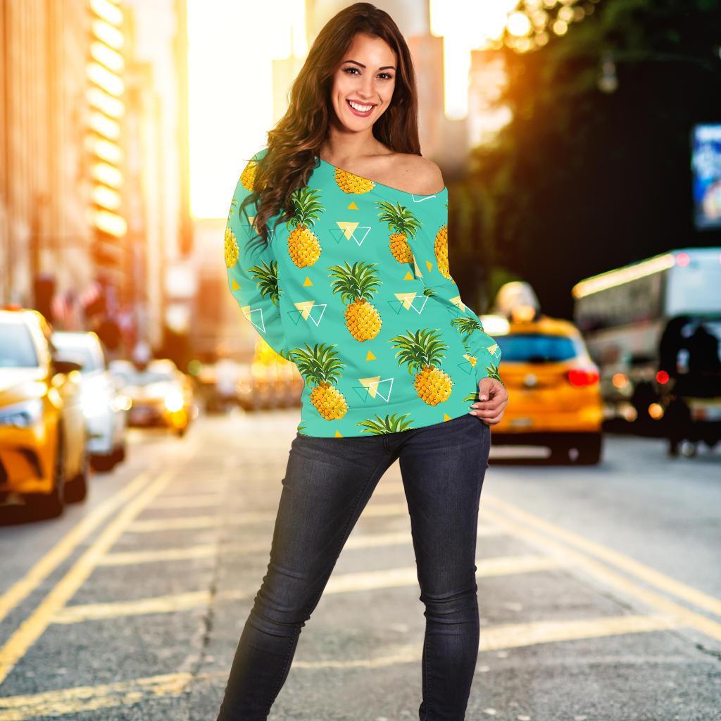 Geometric Pineapple Pattern Print Off Shoulder Sweatshirt GearFrost