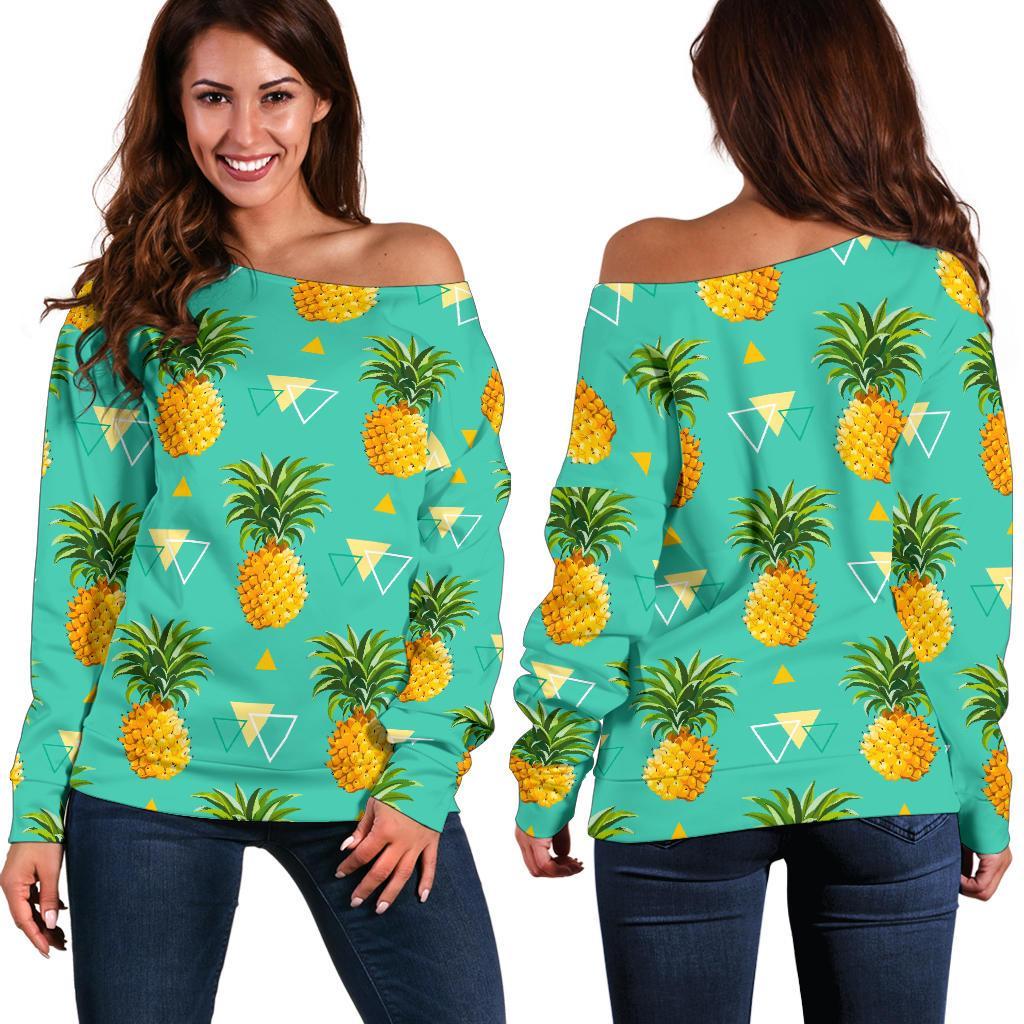 Geometric Pineapple Pattern Print Off Shoulder Sweatshirt GearFrost