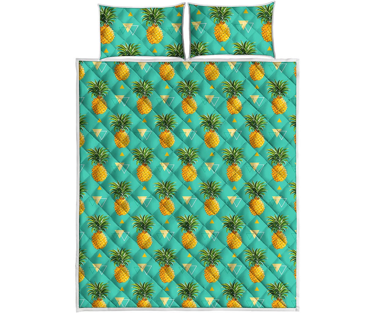Geometric Pineapple Pattern Print Quilt Bed Set