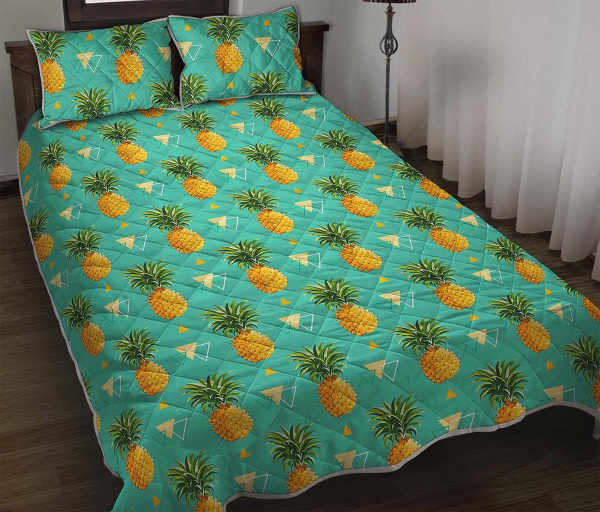 Geometric Pineapple Pattern Print Quilt Bed Set