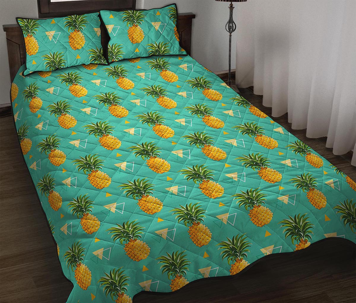 Geometric Pineapple Pattern Print Quilt Bed Set