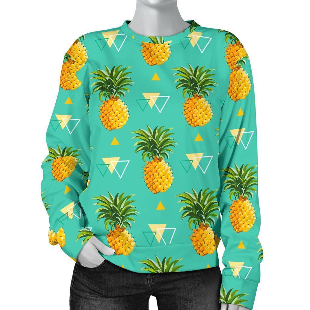 Geometric Pineapple Pattern Print Women's Crewneck Sweatshirt GearFrost