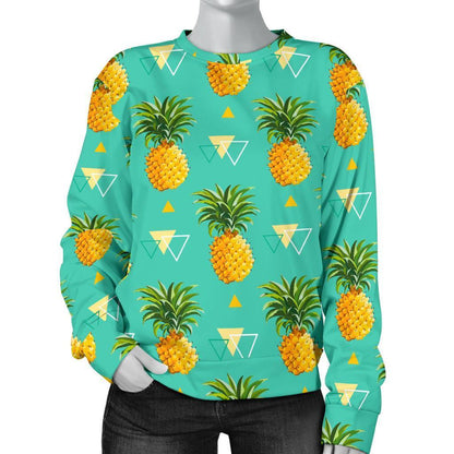 Geometric Pineapple Pattern Print Women's Crewneck Sweatshirt GearFrost