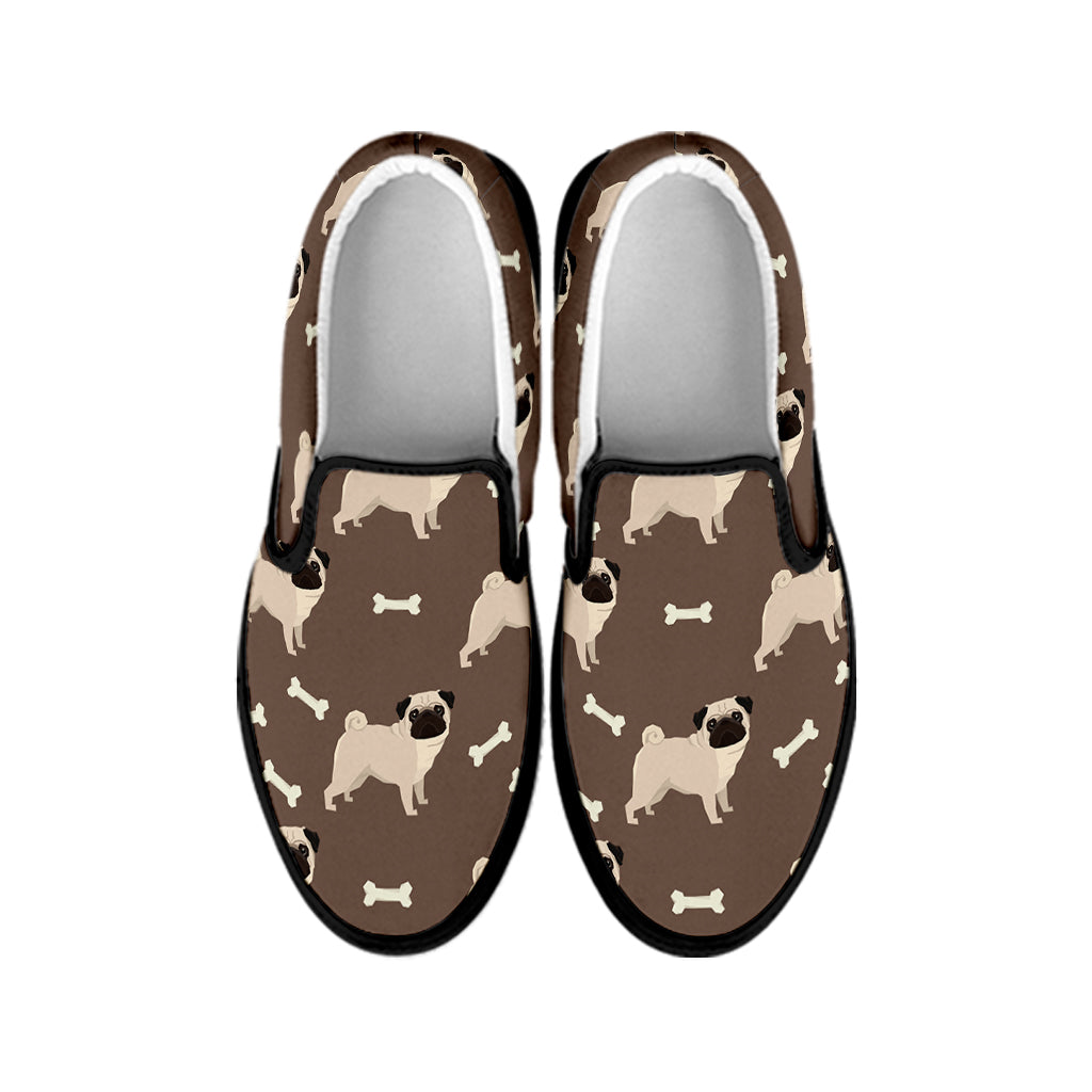 Geometric Pug Pattern Print Black Slip On Shoes