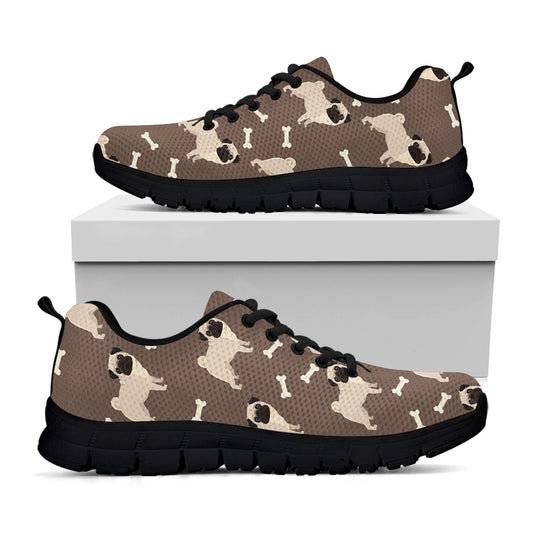 Geometric Pug Pattern Print Black Sneakers