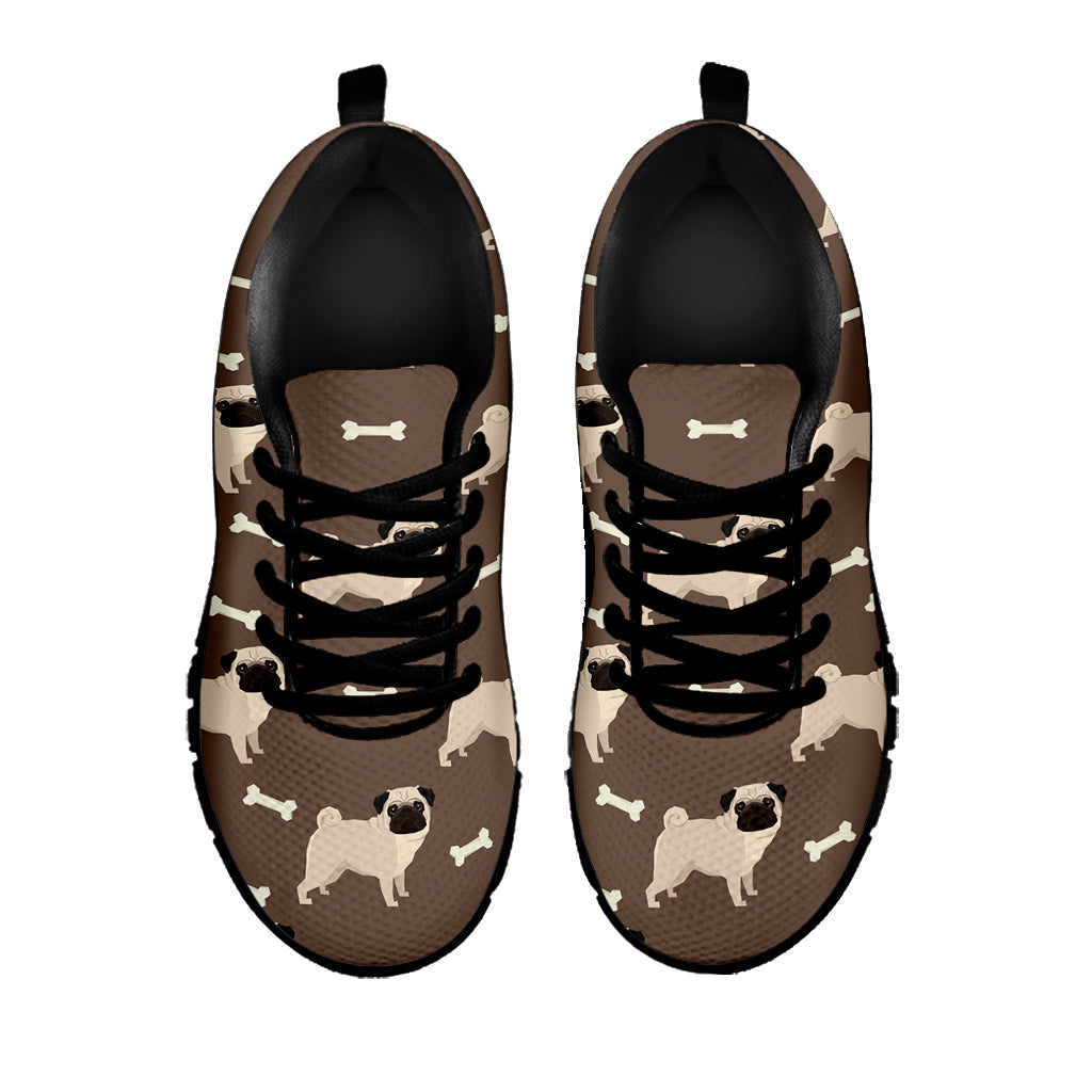 Geometric Pug Pattern Print Black Sneakers