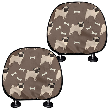 Geometric Pug Pattern Print Car Headrest Covers