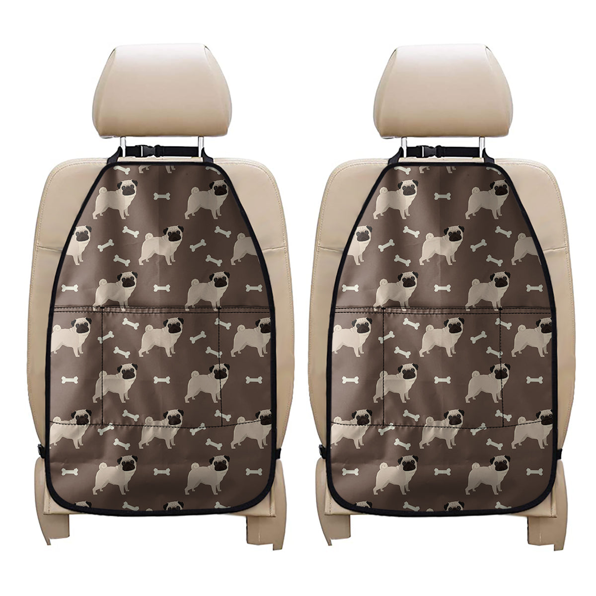 Geometric Pug Pattern Print Car Seat Organizers