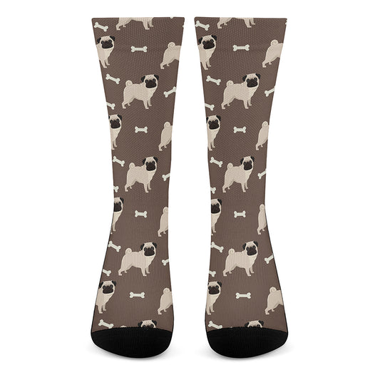 Geometric Pug Pattern Print Crew Socks