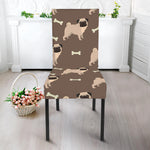 Geometric Pug Pattern Print Dining Chair Slipcover