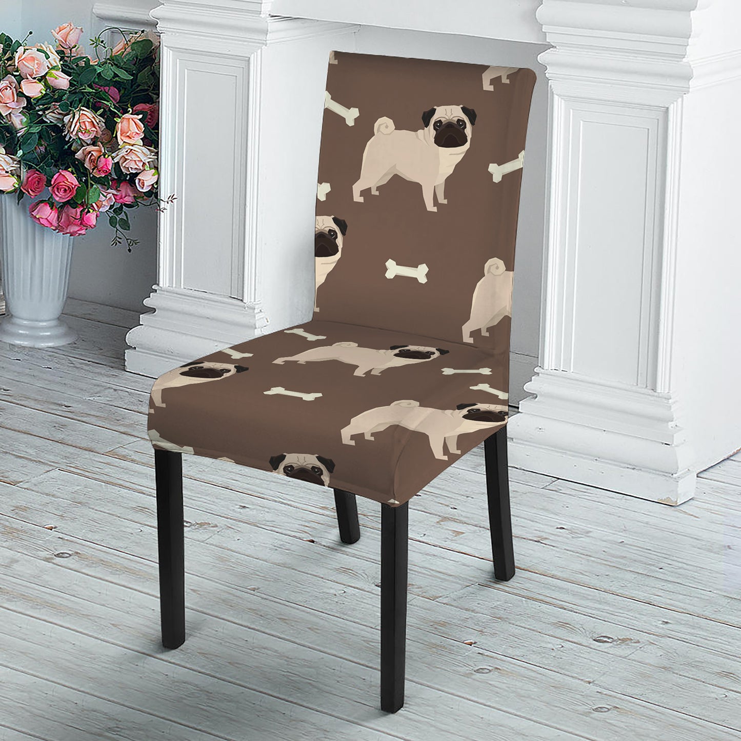 Geometric Pug Pattern Print Dining Chair Slipcover