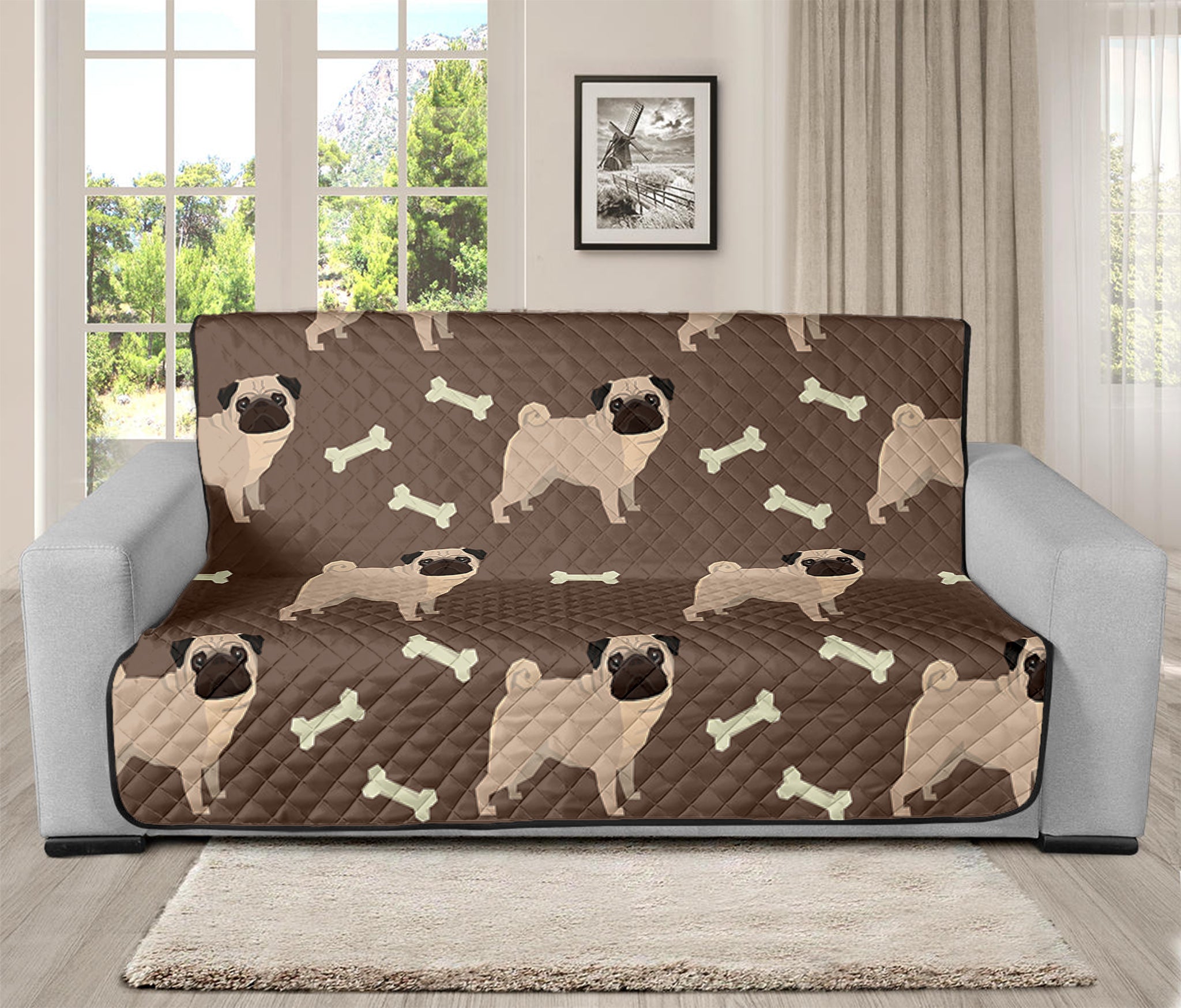 Geometric Pug Pattern Print Futon Protector