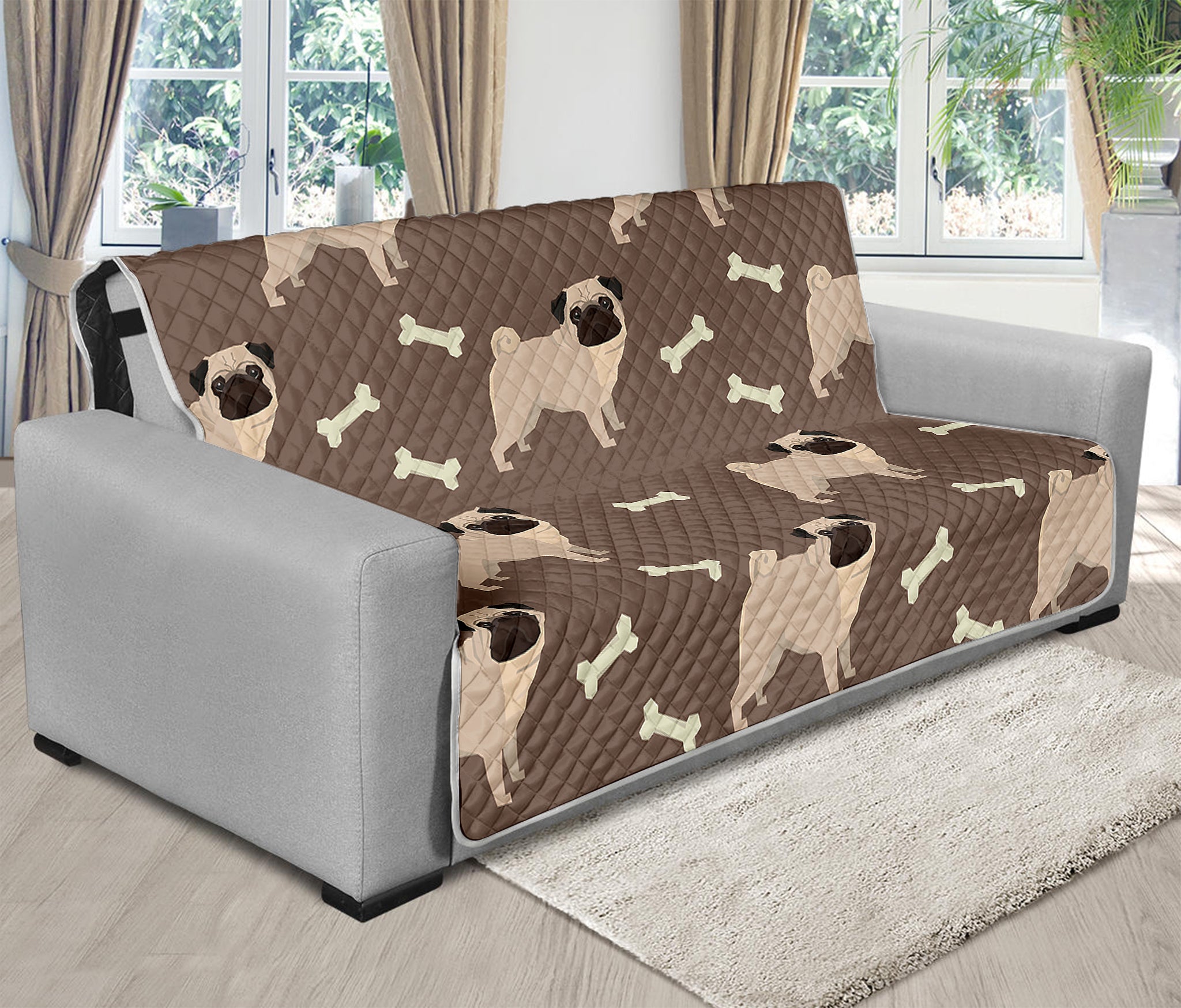 Geometric Pug Pattern Print Futon Protector