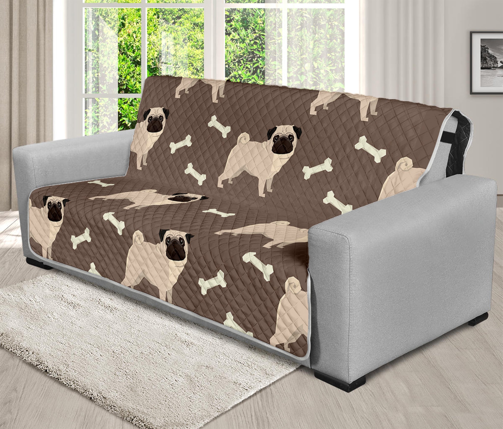 Geometric Pug Pattern Print Futon Protector