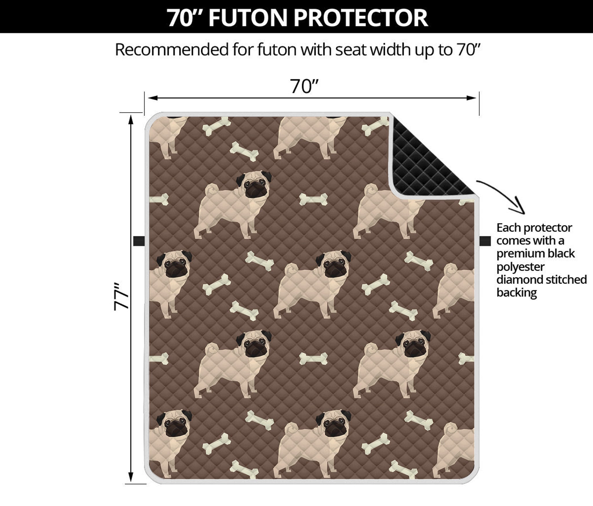 Geometric Pug Pattern Print Futon Protector