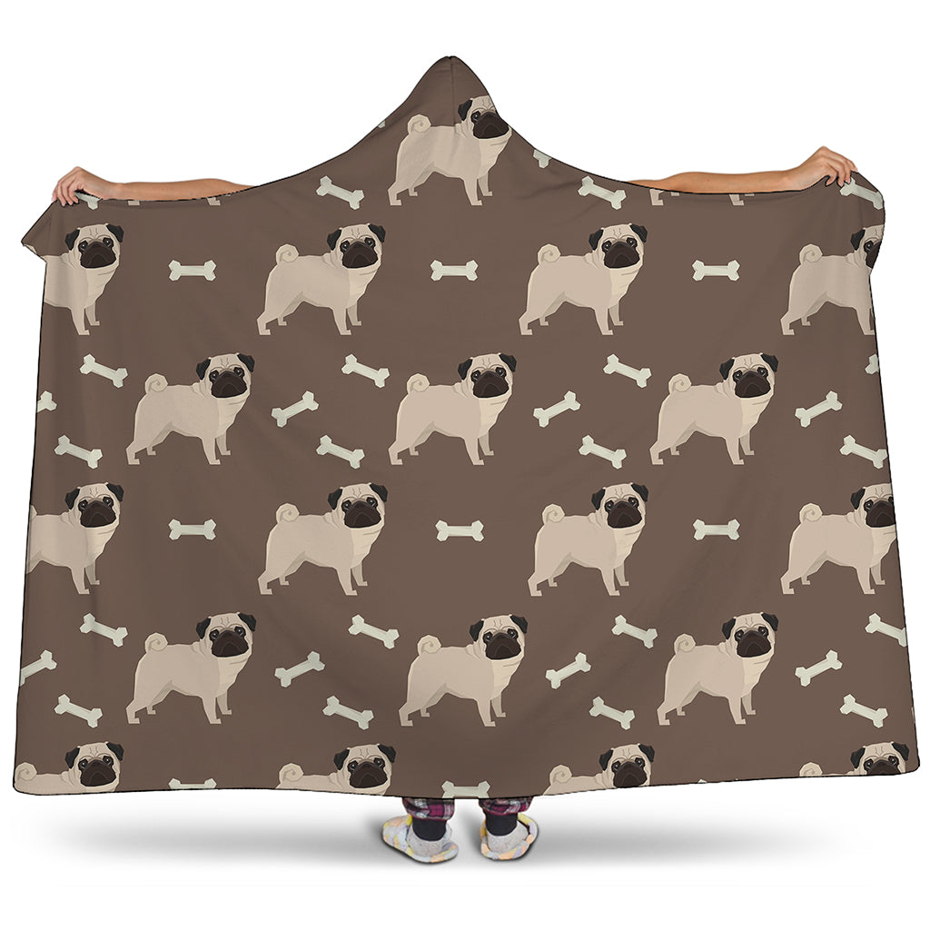 Geometric Pug Pattern Print Hooded Blanket