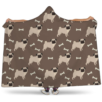 Geometric Pug Pattern Print Hooded Blanket