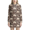 Geometric Pug Pattern Print Pullover Hoodie Dress