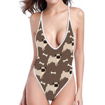 Geometric Pug Pattern Print One Piece High Cut Swimsuit