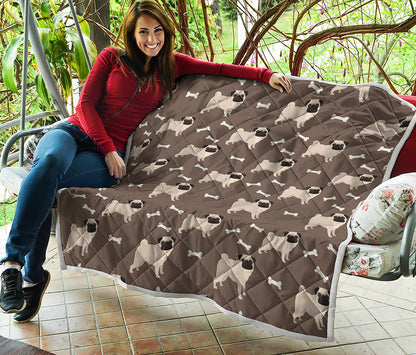 Geometric Pug Pattern Print Quilt
