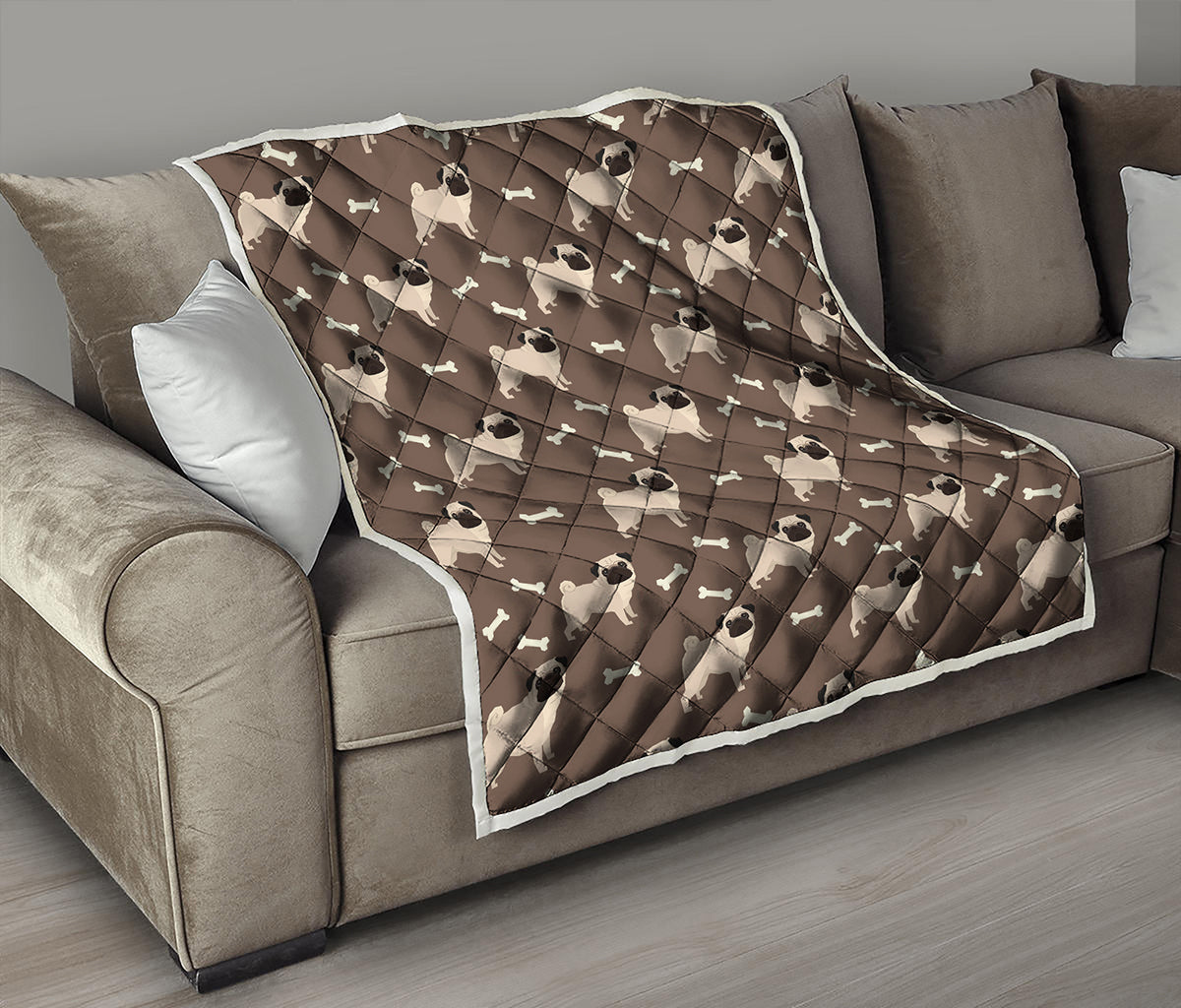 Geometric Pug Pattern Print Quilt